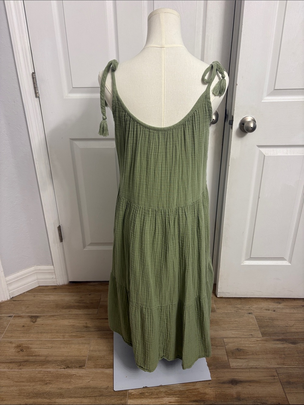 Tie-Strap Olive Green Maxi Sundress - Picture 2 of 5